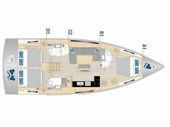 Hanse 460 - 3 cabine - 3 bagni - Layout image