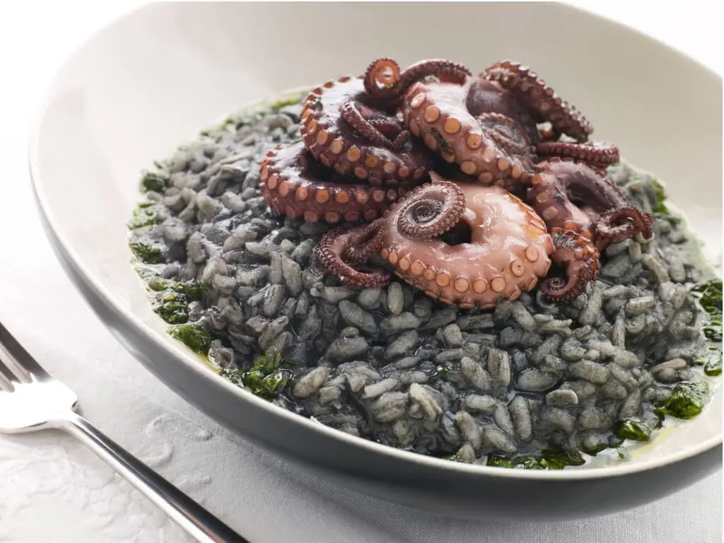 Black risotto with squid
