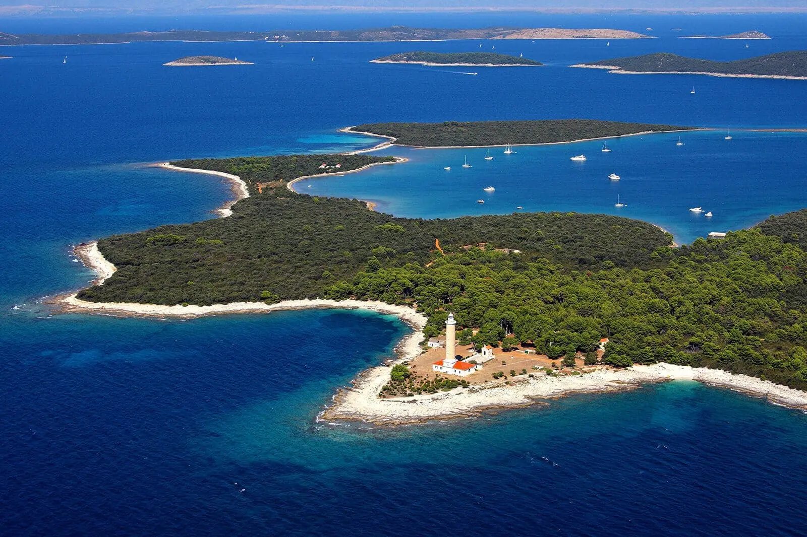 Dugi otok aerial view with deep blue water