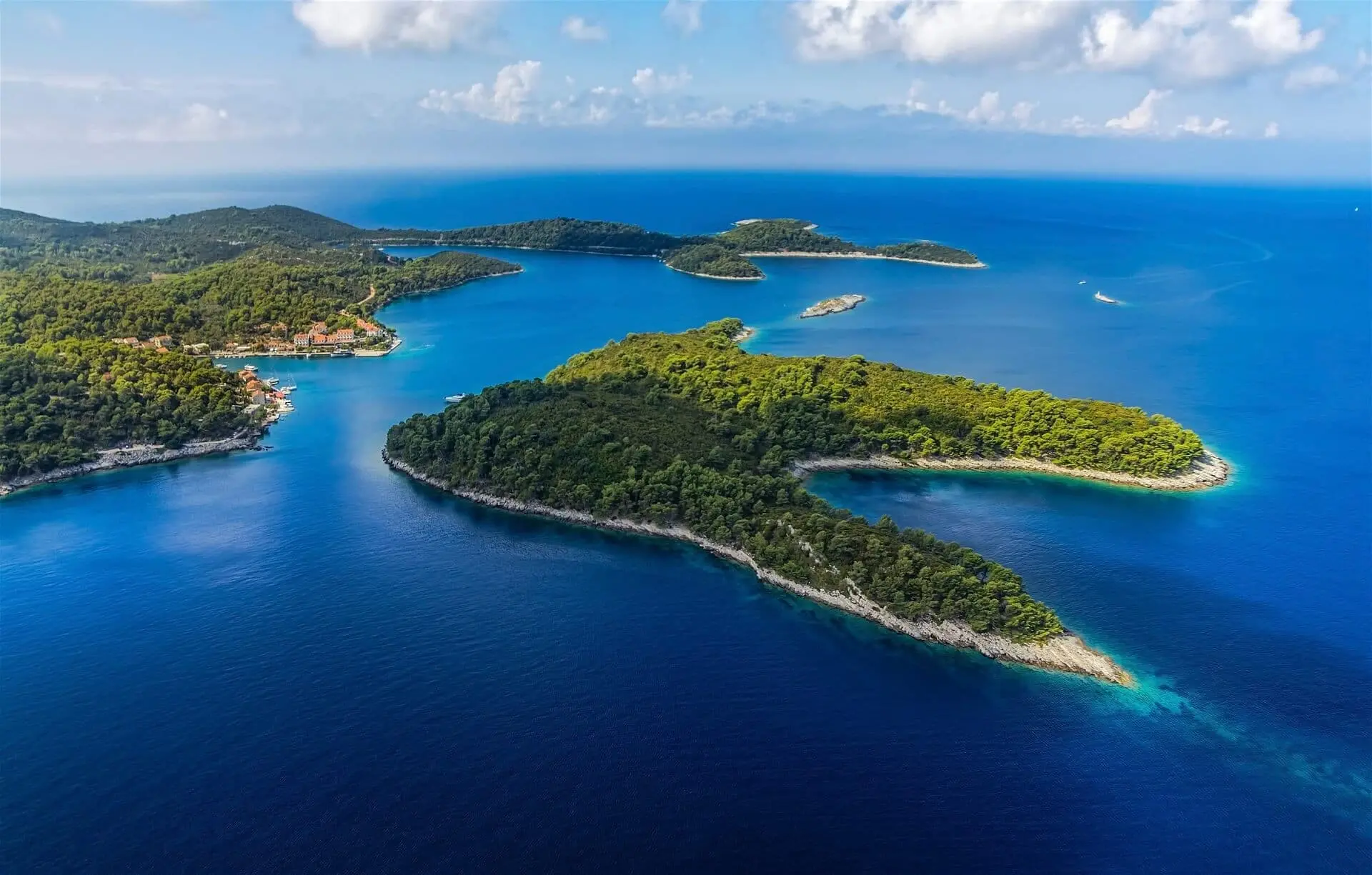 Mljet aerial view with deep blue water and horizon